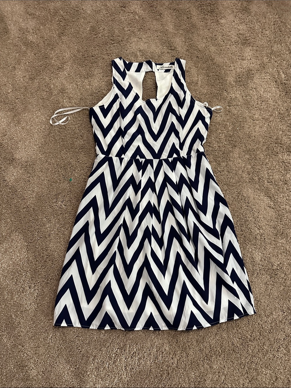 Jasmine Navy and White Chevron Keyhole Dress